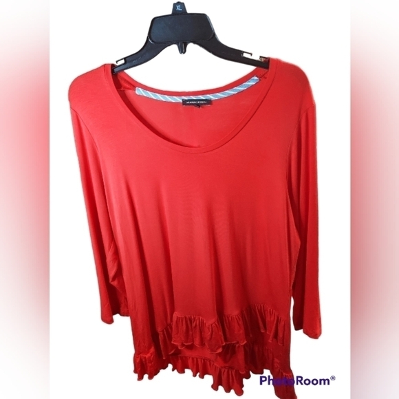 Jeanne Pierre  Red Med Long sleeve top with ruffles - Picture 2 of 10
